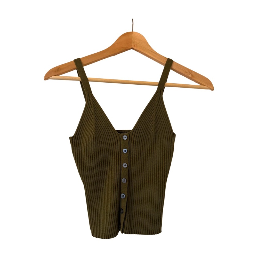 Aerie Khaki Ribbed Knit Sweater Tank